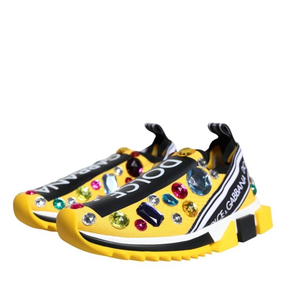Dolce & Gabbana Yellow Sorrento Crystals Low Top Sneakers Shoes EU38.5 US8.5
